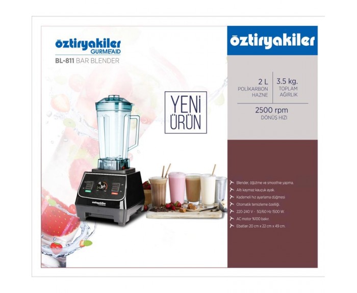 Öztiryakiler Gurmeaid BL-811 Bar Blender, 2 L, 1500 W, Siyah