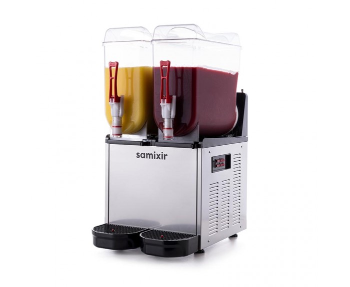 Samixir SLUSH24 Twin Ice Slush Granita Milkshake ve Soğuk Meyve Suyu Dispenseri, 12+12 L, Inox