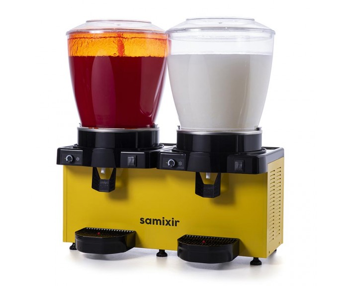 Samixir SM44 Panaromik Analog Twin Soğuk İçecek Dispenseri, 22+22 L, Fıskiyeli ve Karıştırıcılı, Sarı